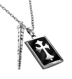 Men's Deluxe Shield Cross With Nail- Black Enamel, "Man of God"