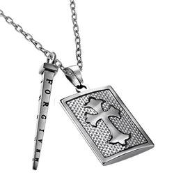 Men's Deluxe Silver Color Shield Cross With Nail, "The Lord Is My Shepherd" - White Carbon Fiber
