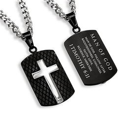 Diamond Back Shield Cross Black Necklace"MAN OF GOD"