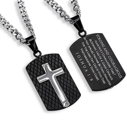 Diamond Back Shield Cross Black Necklace"STRONG AND COURAGEOUS"