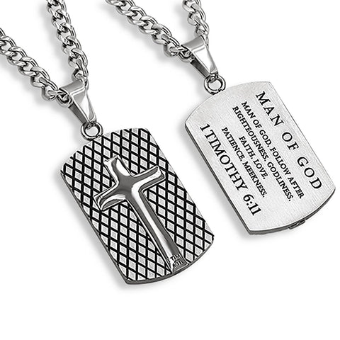 Diamond Back Shield Cross Siver Color Necklace"MAN OF GOD"