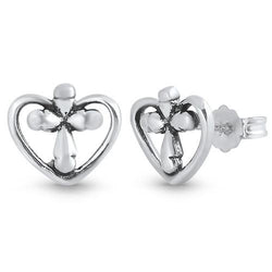 Heart Cross Silver Earring,E30005,Plain Design-Wholesale