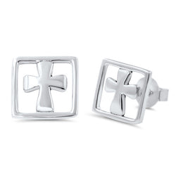 Square Cross Sterling Silver Earring,E30007,Plain Design