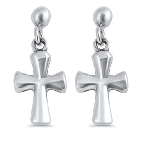 Cross Sterling Silver Earring,E30011,Plain Design-Wholesale