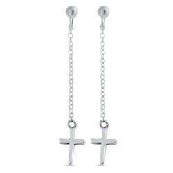 Long Chain Cross Earring,E30015,Plain Design-Wholesale