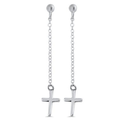Long Chain Cross Earring,E30015,Plain Design-Wholesale