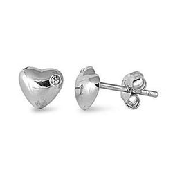 CZ Heart Sterling Silver Earring,E30020,Plain Design-Wholesale