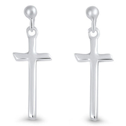 Long Cross Sterling Silver Earrings,E30021,Plain Design