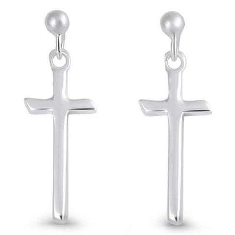 Long Cross Sterling Silver Earrings,E30021,Plain Design-Wholesale