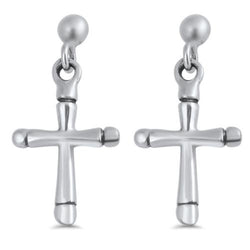 Cross Sterling Silver Earrings,E30023,Plain Design-Wholesale