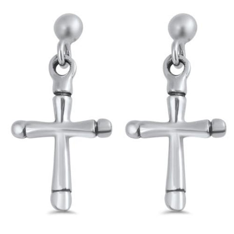 Cross Sterling Silver Earrings,E30023,Plain Design-Wholesale