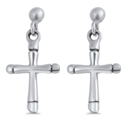 Cross Sterling Silver Earrings,E30023,Plain Design