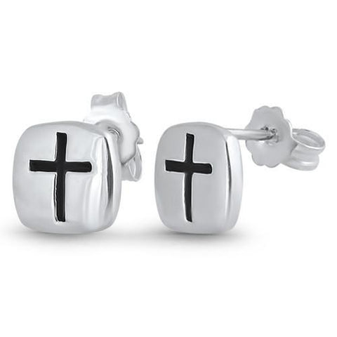 Mini Square Cross Silver Earrings,E30025,Plain Design-Wholesale