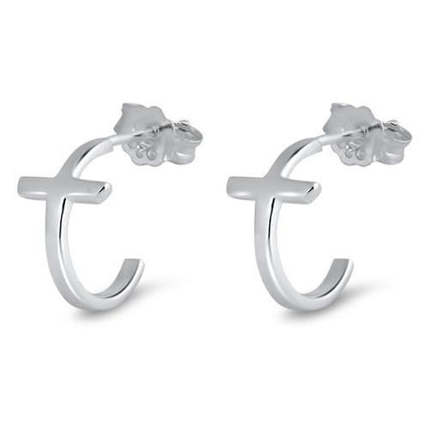 C Shape Cross Silver Earring,E30027,Plain Design-Wholesale