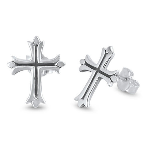 Solid Cross Sterling Silver Earrings,E30033,Plain Design