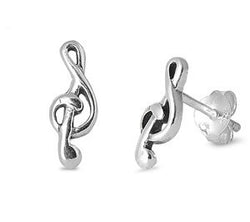 Music Note Sterling Silver Earrings,E30034,Plain Design