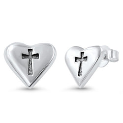 Heart Cross Sterling Silver Earrings,E30035,Plain Design