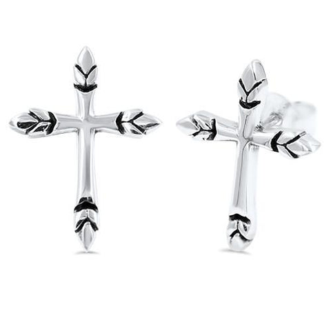 Happy Cross Sterling Silver Earrings,E30039,Plain Design-Wholesale