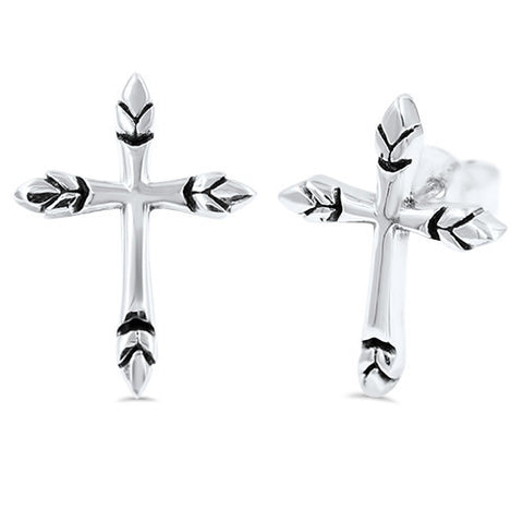 Happy Cross Sterling Silver Earrings,E30039,Plain Design