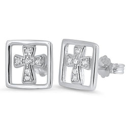 Silver Cross with CZ Earring,E30059,Plain Design-Wholesale