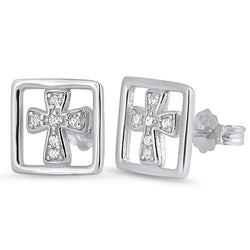Silver Cross with CZ Earring,E30059,Plain Design
