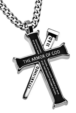 Black Established Cross Necklace, "Armor Of God"