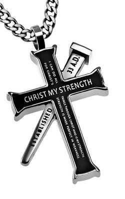 Black Established Cross Necklace, "Christ My Strength"
