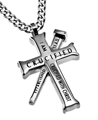 Silver Established Cross Necklace, "Crucified"