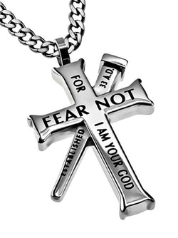 Silver Established Cross Necklace, "Fear Not"