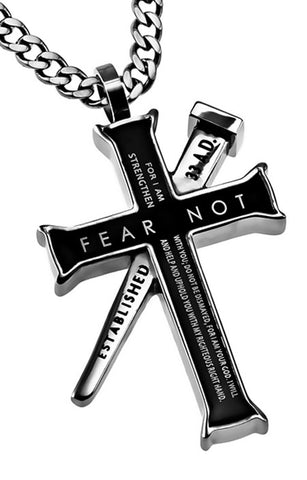 Black Established Cross Necklace, "Fear Not"