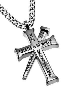Silver Established Cross Necklace, "Greater"