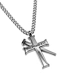 Silver Established Cross Necklace, "His Strength"