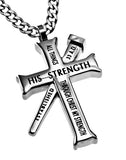 Silver Established Cross Necklace, "His Strength"