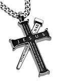 Black Established Cross Necklace, "Jesus"