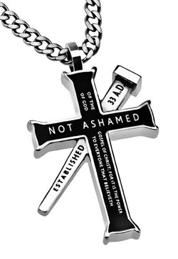 Black Established Cross Necklace, "Not Ashamed"