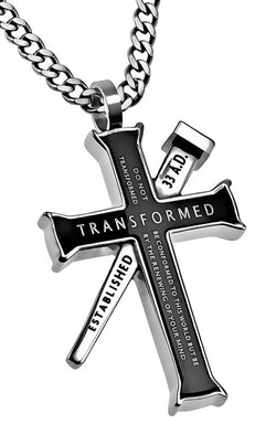 Black Established Cross Necklace, "Transformed"