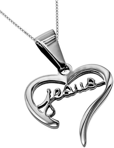 Hand Writing Heart Necklace, "Jesus"