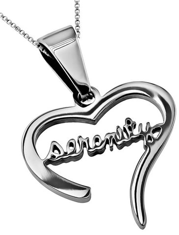 Hand Writing Heart Necklace, "Serenity"