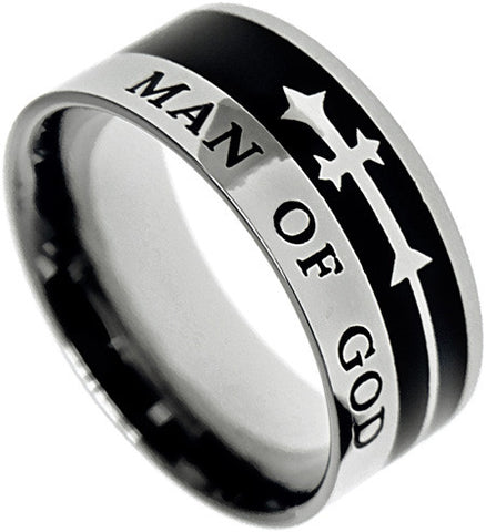 A-Cross Ring, "Man Of God" | Stainless Steel Rings | Bible Verses | Inspirational Christian Jewelry