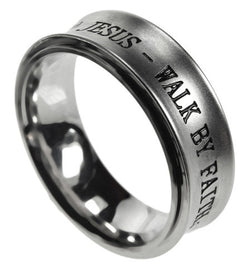 Spinner Silver Ring, "Walk By Faith"