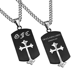 Old English Shield Cross Black, "Grace-Faith-Christ"