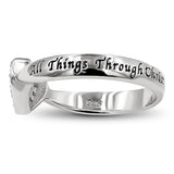 CZ Open Heart Silver Ring, "ALL THINGS THROUGH CHRIST MY STRENGTH - PHIL. 4:13"-Wholesale