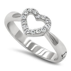 CZ Open Heart Silver Ring, "LOVE NEVER FAILS - 1 COR. 13:8"-Wholesale