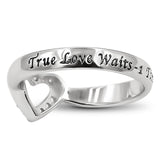 CZ Open Heart Silver Ring, "TRUE LOVE WAITS - 1 TIMOTHY 4:12"-Wholesale