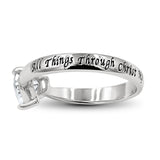 CZ Heart Silver Ring, "ALL THINGS THROUGH CHRIST MY STRENGTH - PHIL. 4:13"-Wholesale