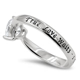 CZ Heart Silver Ring, "TRUE LOVE WAITS - 1 TIMOTHY 4:12"-Wholesale