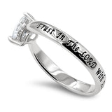 CZ Heart Silver Ring, "TRUST IN THE LORD WITH ALL THINE HEART - PROV. 3:5"-Wholesale