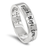Multi CZ Cross Silver Ring, "FAITH, HOPE, LOVE - 1 COR. 13:13"