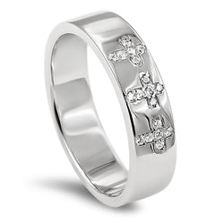 Multi CZ Cross Silver Ring, "FAITH, HOPE, LOVE - 1 COR. 13:13"-Wholesale