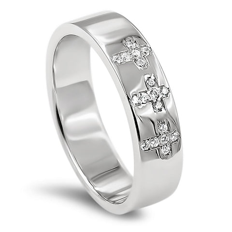 Multi CZ Cross Silver Ring, "I AM MY BELOVED'S AND HE IS MINE - SOS 6:3"